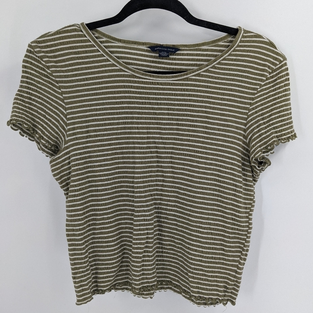 AMERICAN EAGLE Cropped Short Sleeve Striped Tee